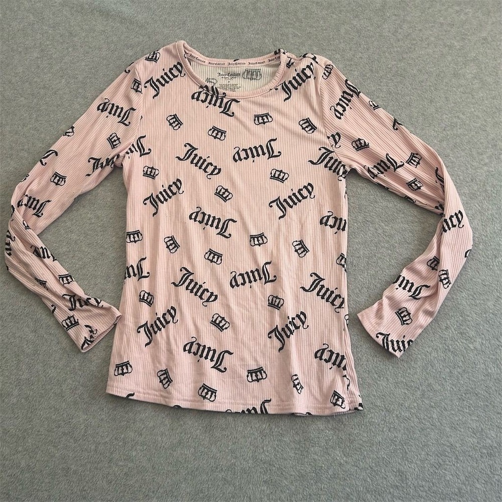 Juicy Couture Shirt Womens Medium Pink Graphic Pajama Top Long Sleeve Sleepwear